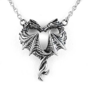 Steamin’ Hot Love Dragon Lovers Heart Necklace Stainless Steel SST NWT in Pouch